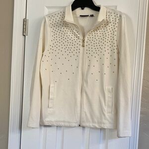 Ladies Cream Knit Jacket with Gold Bling. Size L. $5